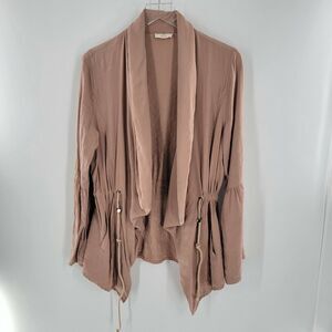 Hummingbird Jacket Women's Size Small Open Front Mauve Shawl Collar Cinch Waist